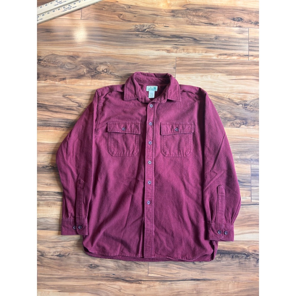 LL Bean Chamois Cloth Shirt Mens M Maroon Burgundy Flannel Button Down 187923